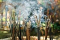 Burning aromatic incense sticks. Incense for praying Royalty Free Stock Photo