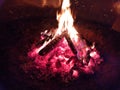 Burning backyard campfire at night Royalty Free Stock Photo