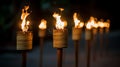 Burning bamboo torches illuminate the night Royalty Free Stock Photo