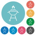 Burning barbecue grill outline flat round icons