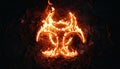 Burning Biohazard Symbol on Dark Asphalt Background Intense Glowing Flames Royalty Free Stock Photo