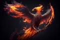 Burning bird phoenix on black background. AI generated Royalty Free Stock Photo