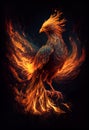 Burning bird phoenix on black background. AI generated Royalty Free Stock Photo