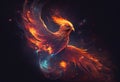 Burning bird phoenix on black background. AI generated Royalty Free Stock Photo