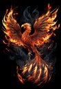 Burning bird phoenix on black background. AI generated Royalty Free Stock Photo