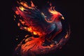 Burning bird phoenix on black background. AI generated Royalty Free Stock Photo