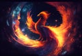 Burning bird phoenix on black background. AI generated Royalty Free Stock Photo