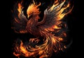 Burning bird phoenix on black background. AI generated Royalty Free Stock Photo