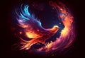 Burning bird phoenix on black background. AI generated Royalty Free Stock Photo