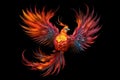 Burning bird phoenix isolated on black background. Bird phoenix. Generative Ai Royalty Free Stock Photo