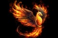 Burning bird phoenix isolated on black background. Bird phoenix. Generative Ai Royalty Free Stock Photo