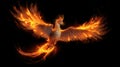 Burning bird phoenix isolated on black background. Bird phoenix. Generative Ai Royalty Free Stock Photo