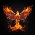 Burning bird phoenix isolated on black background. Bird phoenix. Generative Ai Royalty Free Stock Photo