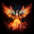 Burning bird phoenix isolated on black background. Bird phoenix. Generative Ai Royalty Free Stock Photo