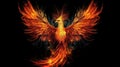 Burning bird phoenix isolated on black background. Bird phoenix. Generative Ai Royalty Free Stock Photo