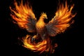 Burning bird phoenix isolated on black background. Bird phoenix. Generative Ai Royalty Free Stock Photo