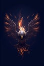 Burning bird phoenix rising form flames and fire, logo Royalty Free Stock Photo
