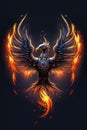 Burning bird phoenix rising form flames and fire Royalty Free Stock Photo