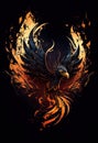Burning bird phoenix rising form flames and fire