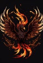 Burning bird phoenix rising form flames and fire Royalty Free Stock Photo