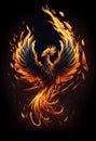 Burning bird phoenix rising form flames and fire, logo Royalty Free Stock Photo