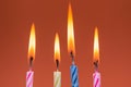 Burning birthday candles close up macro shot Royalty Free Stock Photo