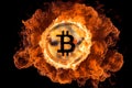 Burning bitcoin on a black background. Generative AI, Generative, AI Royalty Free Stock Photo