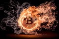 Burning bitcoin on a black background. Generative AI, Generative, AI Royalty Free Stock Photo