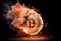 Burning bitcoin on a black background. Generative AI, Generative, AI Royalty Free Stock Photo