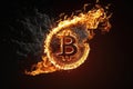 burning bitcoin sign. ai generative