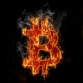 Burning bitcoin symbol Royalty Free Stock Photo