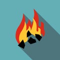 Burning black coal icon, flat style