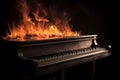 Burning black piano instrument. Generate ai