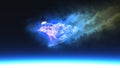 Burning blue fire meteorite
