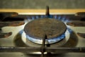 Burning blue flames gas. Hotplate on the home stove Royalty Free Stock Photo