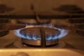 Burning blue flames gas. Hotplate on the home stove. Royalty Free Stock Photo