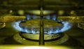 Burning blue flames gas. Hotplate on the home stove. Royalty Free Stock Photo