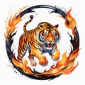 Burning Boldness: Tiger Leaping Through the Fiery Circle Royalty Free Stock Photo