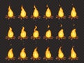 Burning bonfire animation. Hot fire, outdoor campfire and bonfires cartoon vector isolated sprites frames Royalty Free Stock Photo