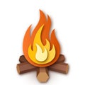 Burning bonfire or campfire, firewood with fire or flame. Simple vector illustration on white background