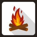 Burning bonfire icon, flat style Royalty Free Stock Photo