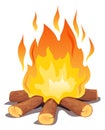 Burning bonfire. Outdoor fire. Cartoon campire flame