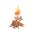 Burning bonfire with wood cartoon vector Illustration