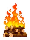Burning bonfire with wood. Firewood flames illustration