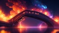 Burning Bridges, ultra detailed, ultra realistic, ethereal background, exploding colors and forms, luminous