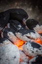 burning briquettes inside the grill Royalty Free Stock Photo