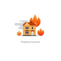 Burning building, fire insurance, safety concept, house icon Royalty Free Stock Photo