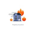 Burning building, fire insurance, safety concept, house icon Royalty Free Stock Photo