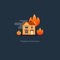 Burning building, fire insurance, safety concept, house icon Royalty Free Stock Photo