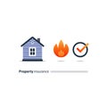 Burning building, fire insurance, safety concept, house icon Royalty Free Stock Photo